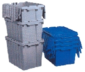 ATTACHED LIDDED CONTAINERS/ TOTE BOXES&nbsp;&nbsp;Stacking and nesting,Attached lid containers, tote boxes. 