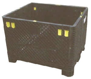 UB269P/1 USED COLLAPSIBLE PLASTIC BOX PALLET&nbsp;&nbsp;Fully collapsible plastic box pallet from HDPE structural foam. Half drop gate on
one long dimension. Having solid sides, perforated base, free access on short
dimension. Colour black, very good condition.