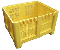 UB264P/19 USED RIGID PLASTIC BOX PALLET&nbsp;&nbsp;New rigid plastic Box Pallet moulded from HDPE. Slotted sides and base. Two skids running the long dimension. 600 litre capacity. Contenur design. Brand new as opposed to once used. Colour yellow.
PALLET