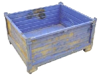 UB372P/1 USED COLLAPSIBLE BOX PALLET&nbsp;&nbsp;Collapsible heavy duty steel box pallet with corrugated steel sides and base.
No gate access. Heavy duty construction. Paint finish with some surface rust.
Very strong and sound.
